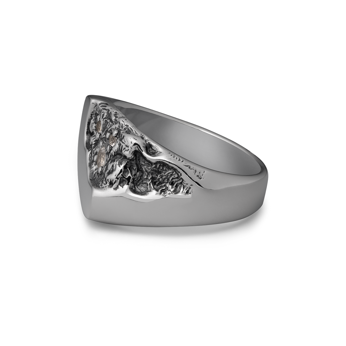Meltdown Sterling Silver clear topaz natural texture geological formation ring 