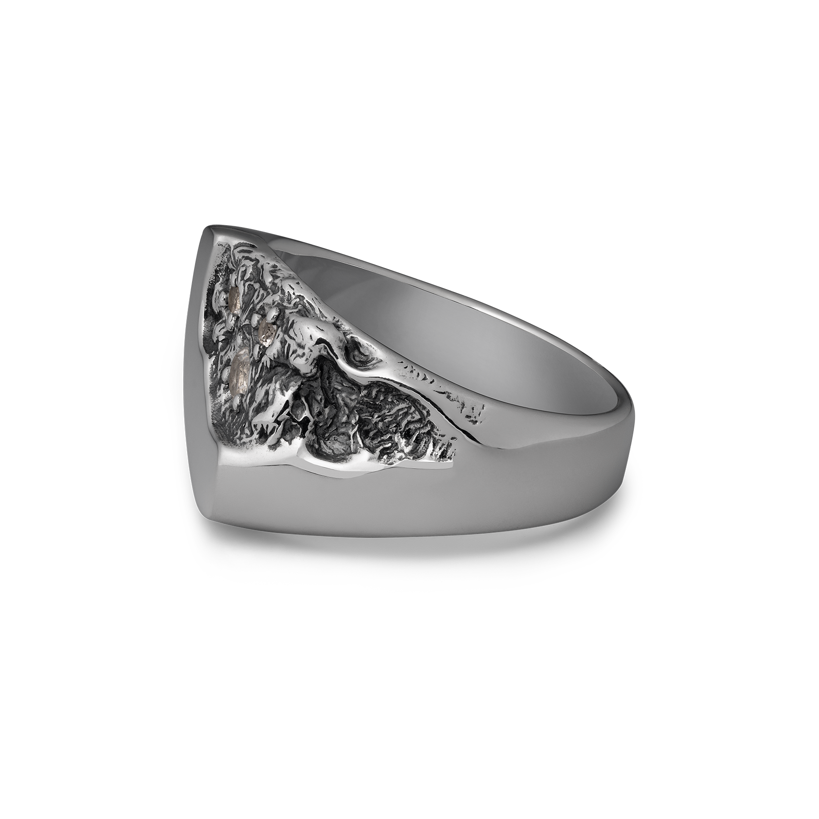 Meltdown Sterling Silver clear topaz natural texture geological formation ring 