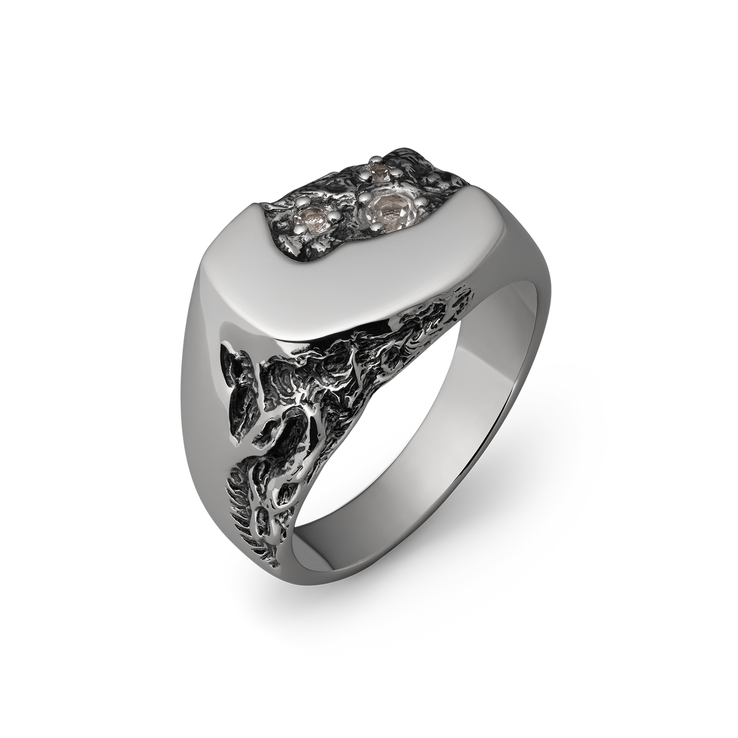 Meltdown Sterling Silver clear topaz natural texture geological formation ring 