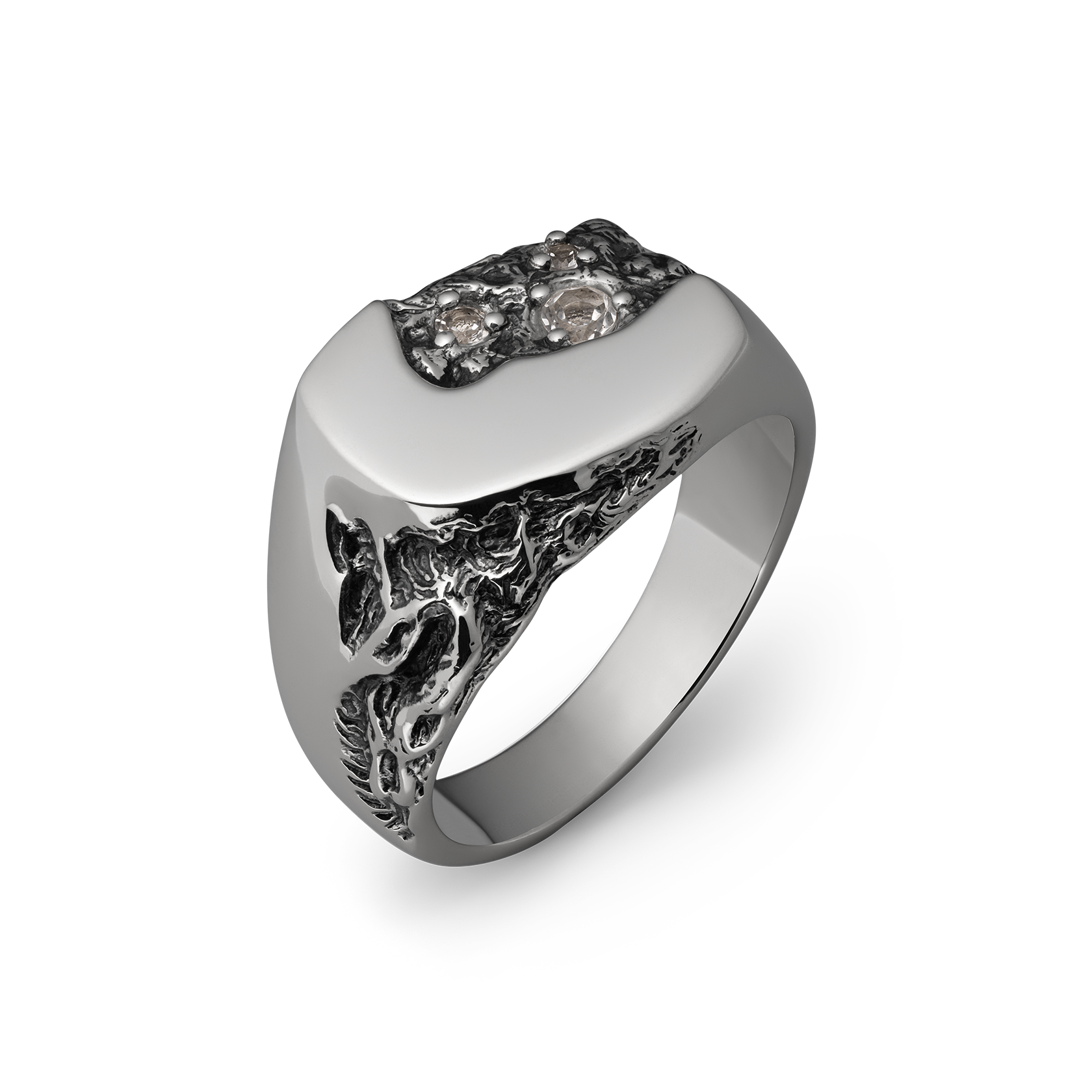 Meltdown Sterling Silver clear topaz natural texture geological formation ring 