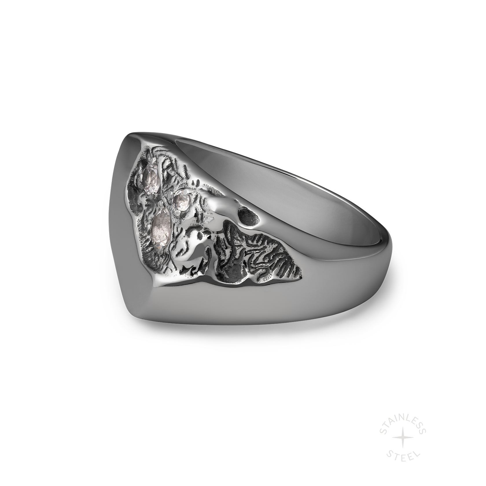 Meltdown: Men's White Topaz Ring in Stainless Steel – Clocks and Meltdown: Men's White Topaz Ring in Stainless Steel – Clocks and