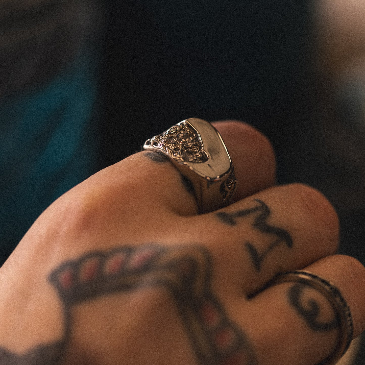 stainless steel meltdown asymmetrical signet ring for men