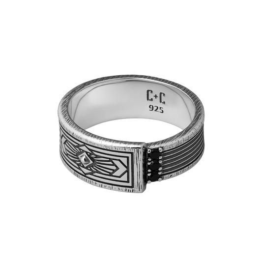 Noir Handcrafted Sterling Silver Ring with Black Onyx Stones