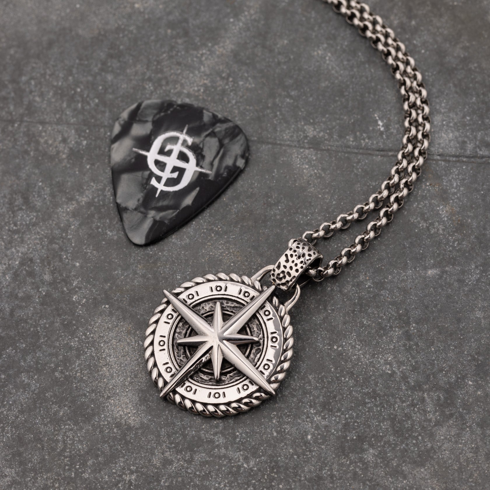 North Star Stainless Steel compass pendant necklace
