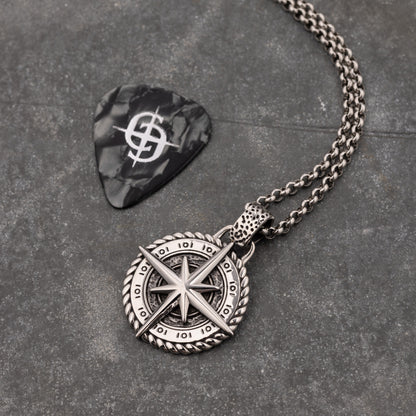 North Star Stainless Steel compass pendant necklace