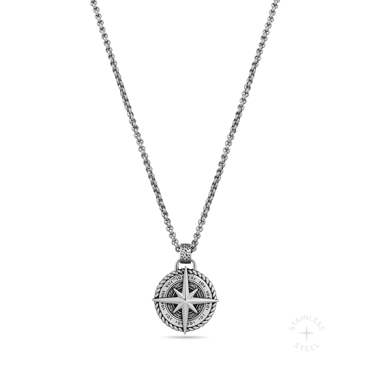 North Star Stainless Steel compass pendant necklace
