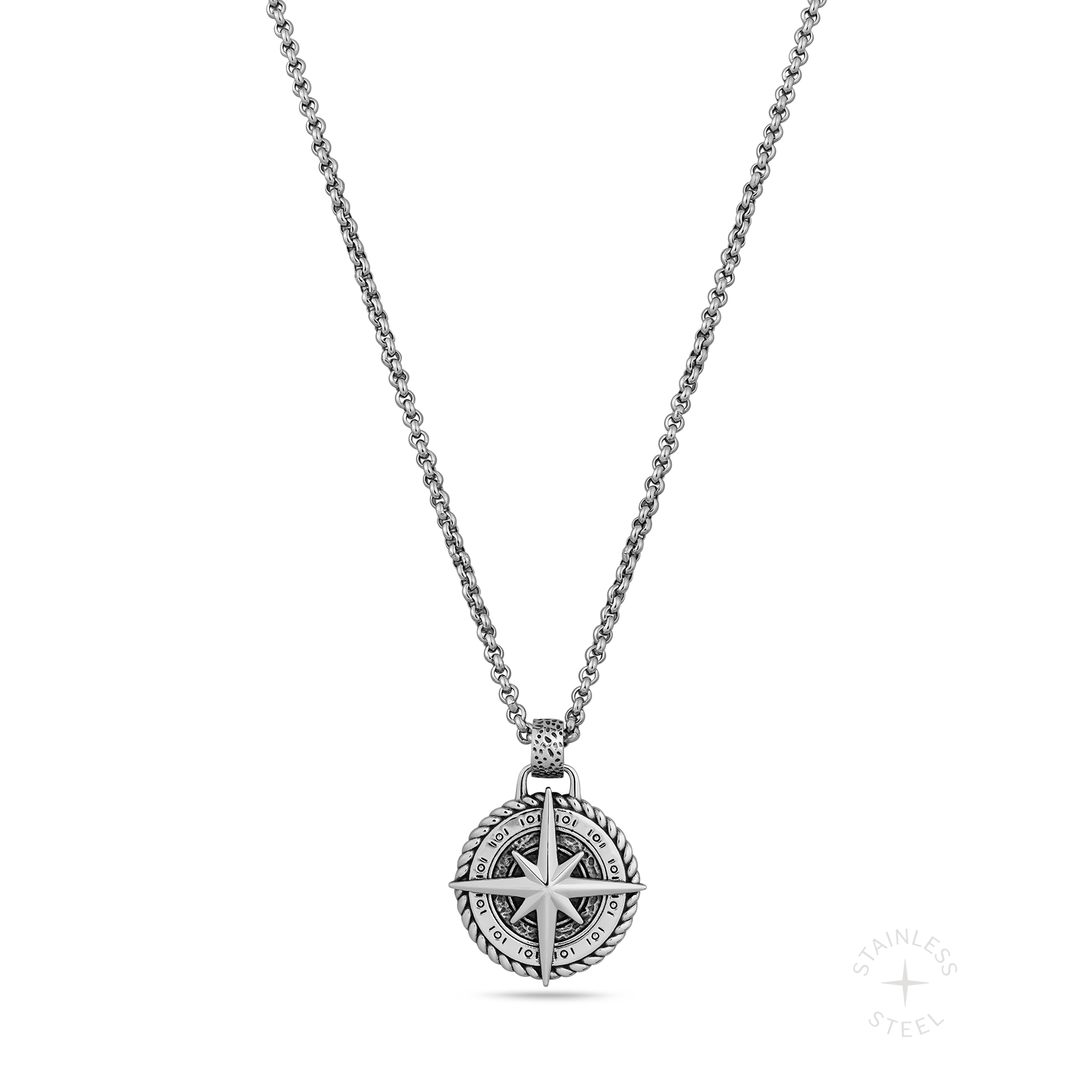 North Star Stainless Steel compass pendant necklace