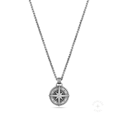 North Star Stainless Steel compass pendant necklace