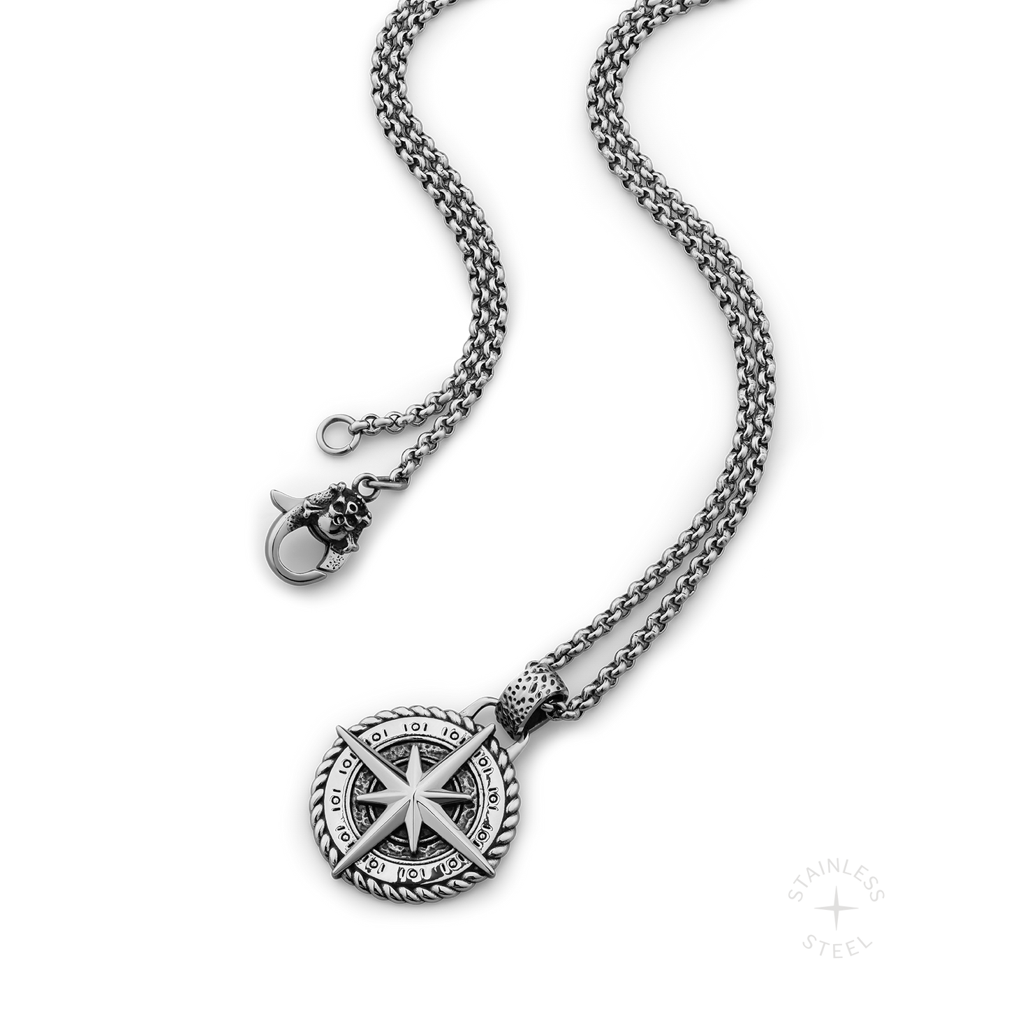 North Star Stainless Steel compass pendant necklace