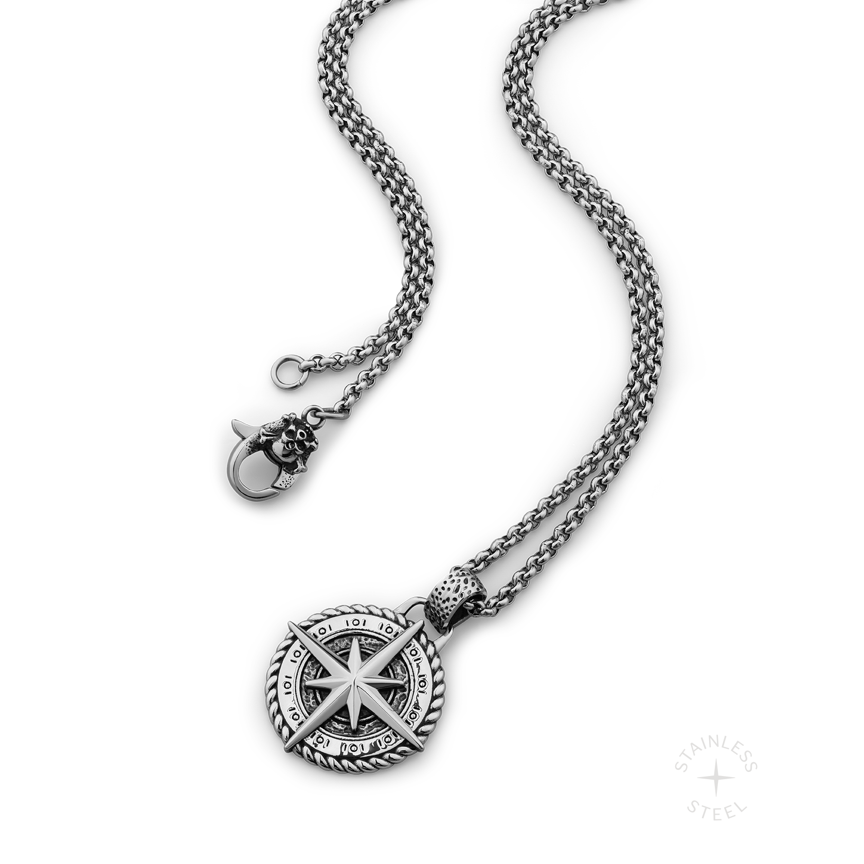 North Star Stainless Steel compass pendant necklace