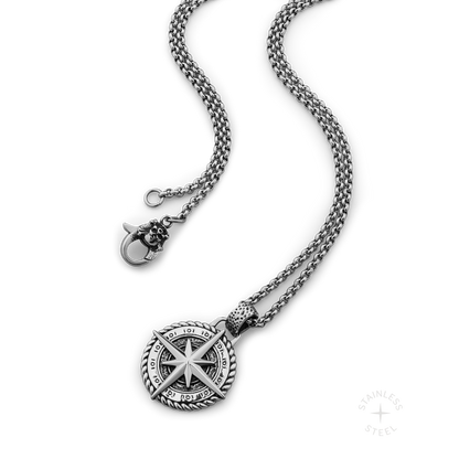 North Star Stainless Steel compass pendant necklace