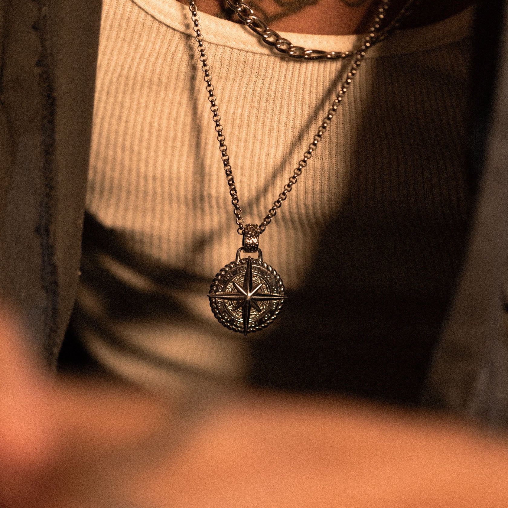 North Star Stainless Steel compass pendant necklace