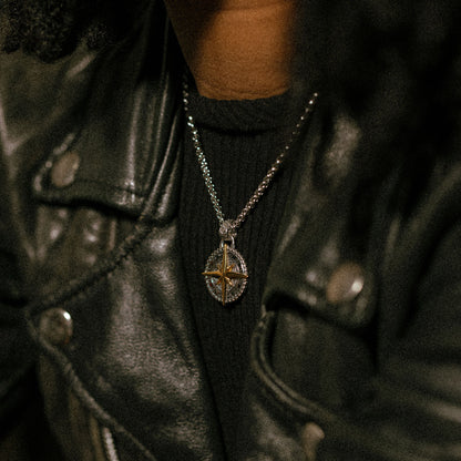 Sterling Silver brass inlay nautical compass pendant necklace