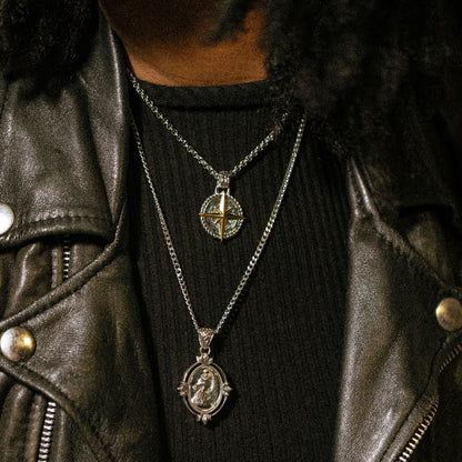 Sterling Silver brass inlay nautical compass pendant necklace