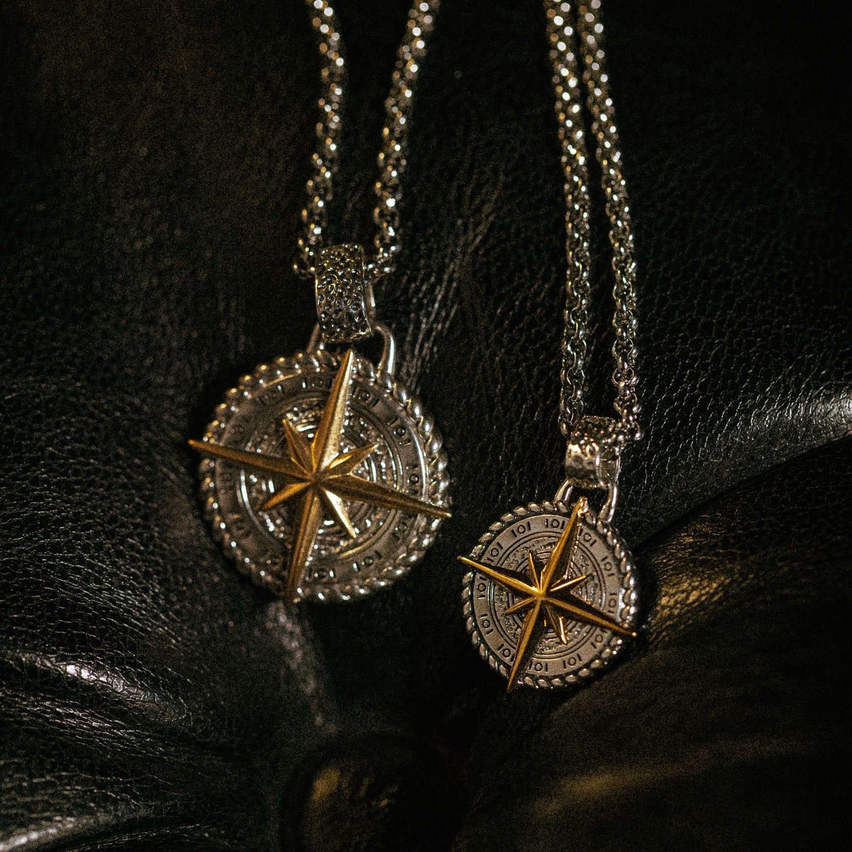 Sterling Silver brass inlay nautical compass pendant necklace