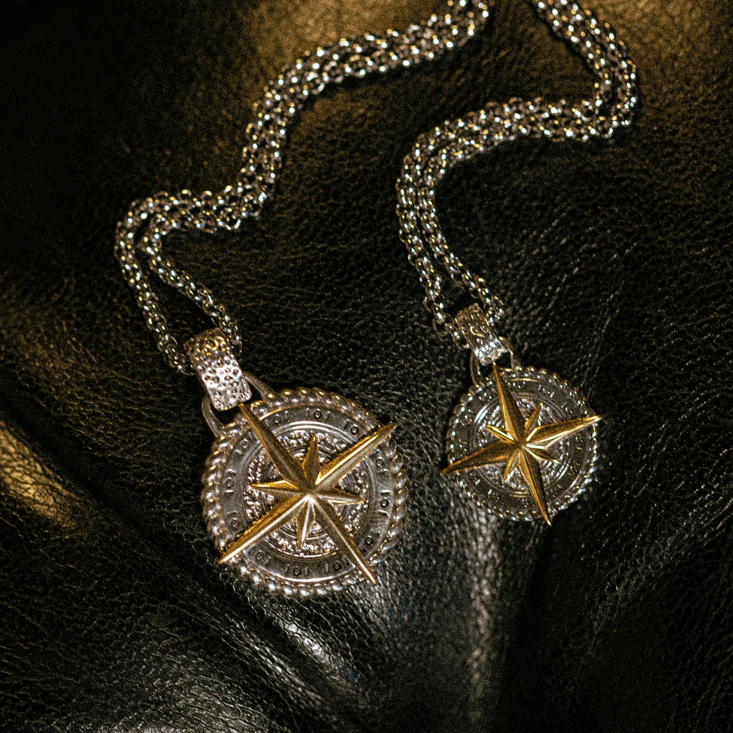 Sterling Silver brass inlay nautical compass pendant necklace