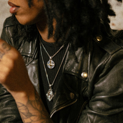 Sterling Silver brass inlay nautical compass pendant necklace