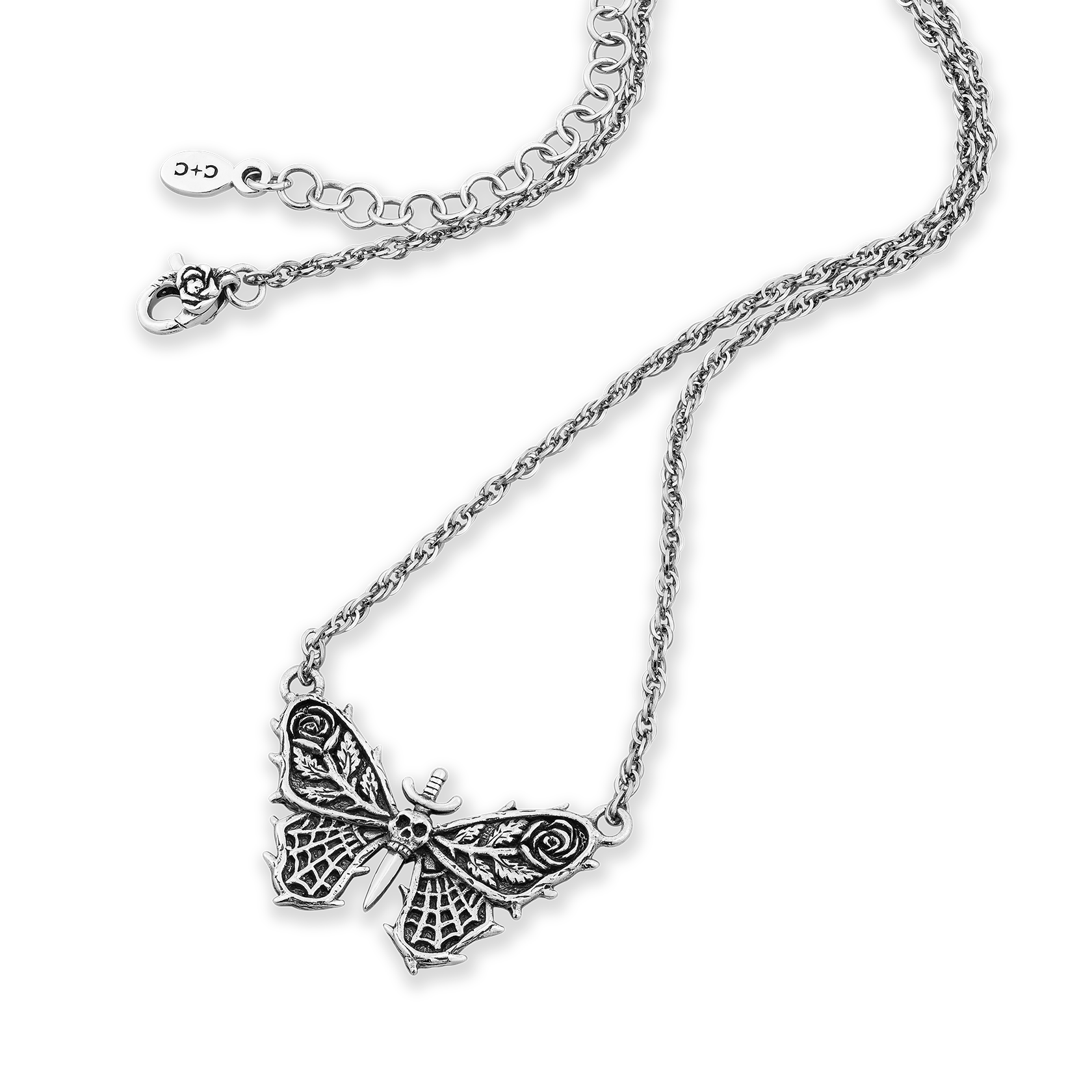 Omen Sterling Silver Moth Pendant Necklace for Women
