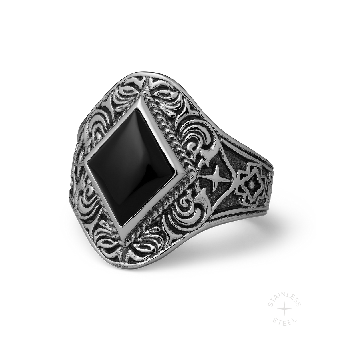 Prophecy x JJ Julius Son stainless steel and onyx ring - off figure