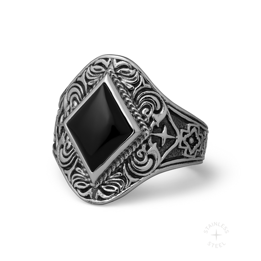 Prophecy x JJ Julius Son stainless steel and onyx ring - off figure