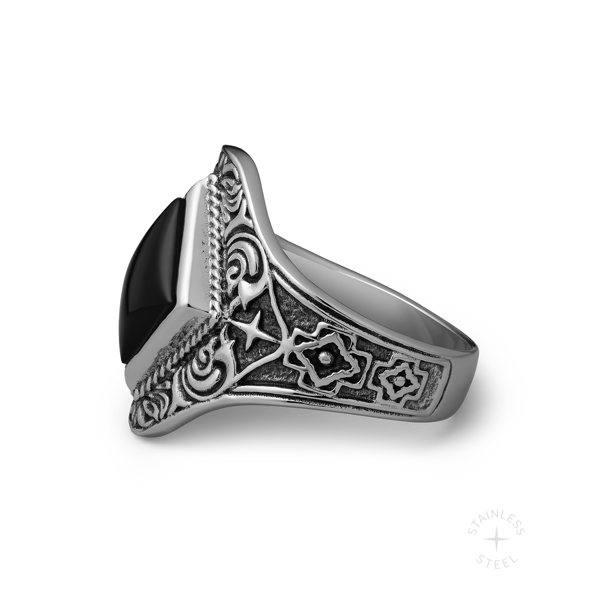 Prophecy x JJ Julius Son stainless steel and onyx ring - off figure