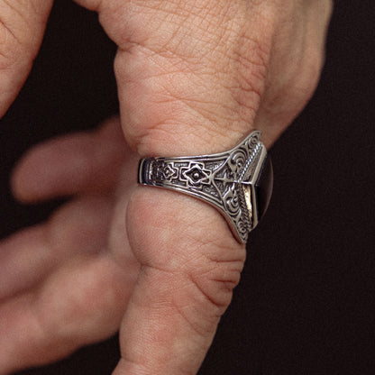 Prophecy x JJ Julius Son stainless steel and onyx ring - on figure