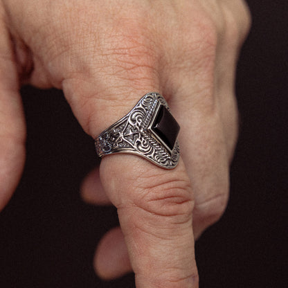 Prophecy x JJ Julius Son stainless steel and onyx ring - on figure