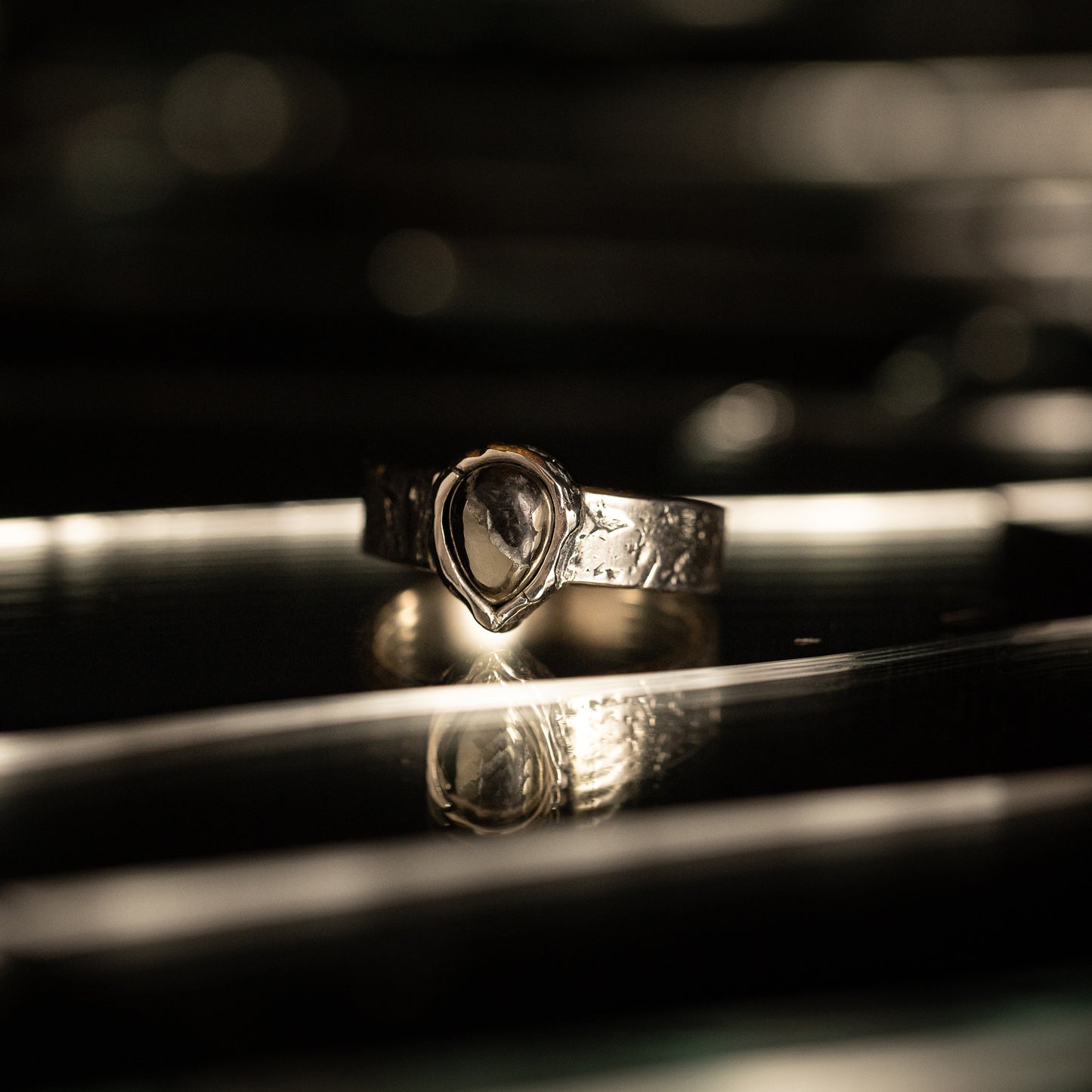 Underburn sterling silver and apache gold stone teardrop band ring