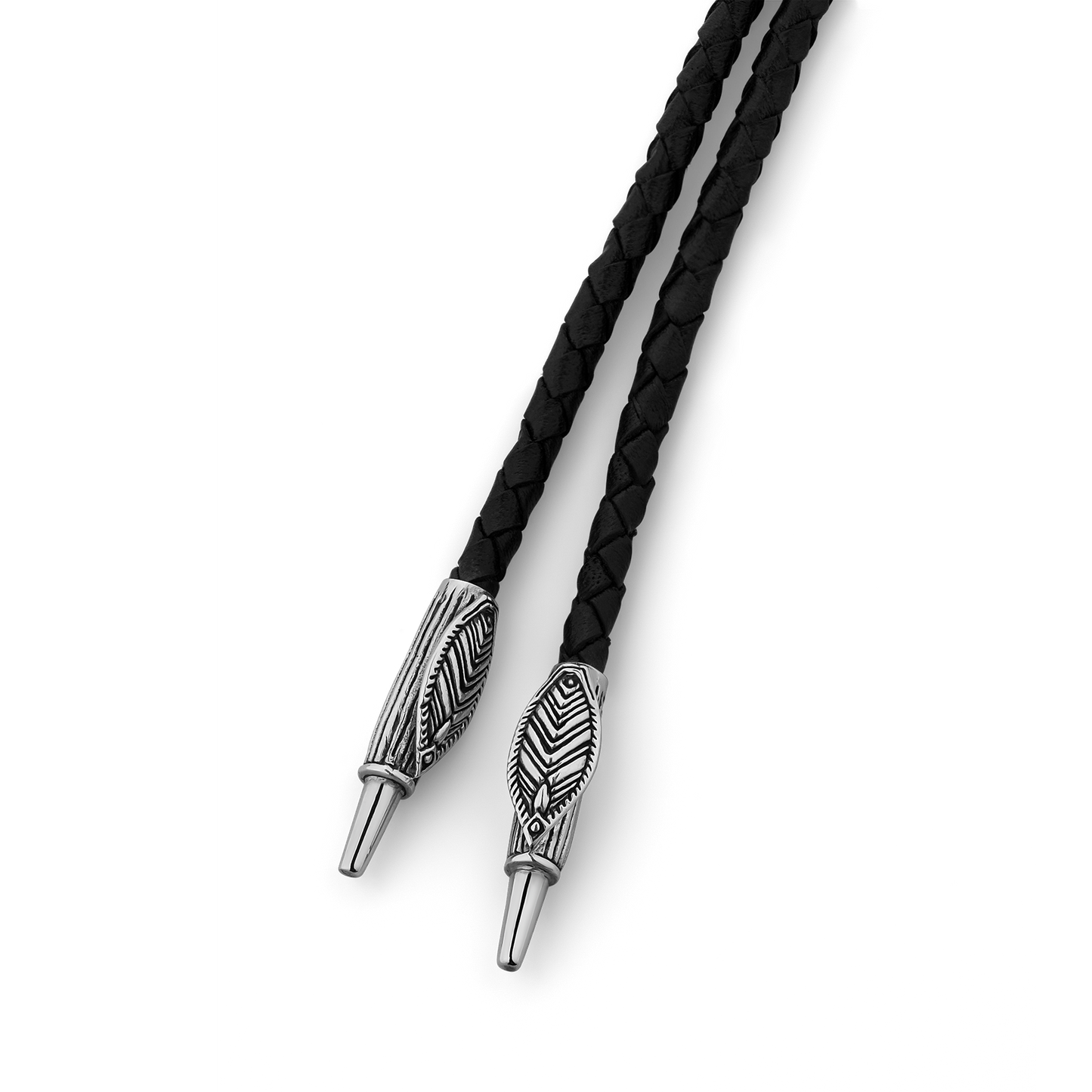 Raven Feather Sterling Silver and Italian Leather Bolo Tie with Raven Bird Wings