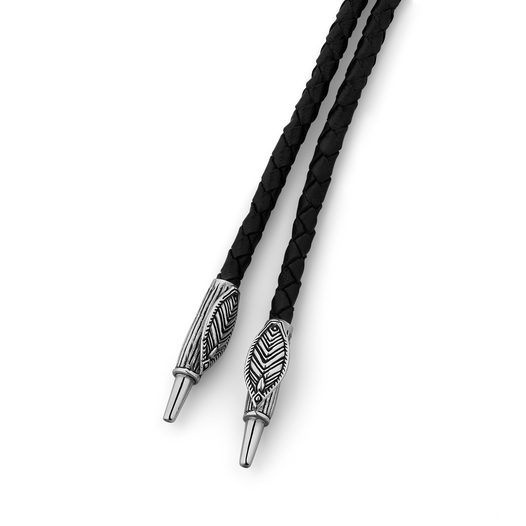Raven Feather Sterling Silver and Italian Leather Bolo Tie with Raven Bird Wings