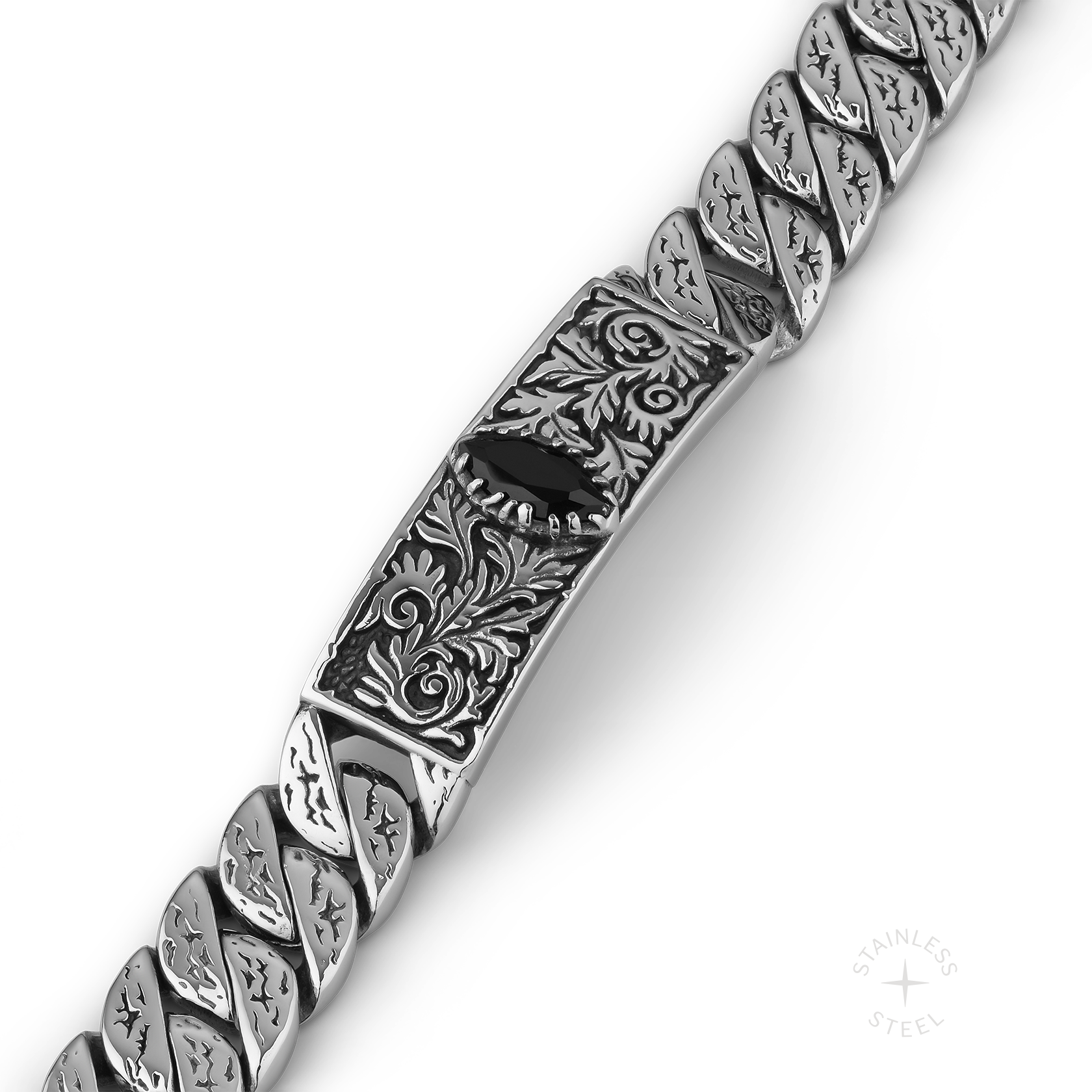 stainless steel black onyx stone chunky cuban link bracelet for men
