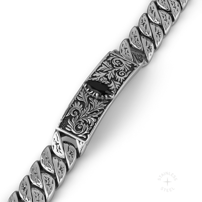 stainless steel black onyx stone chunky cuban link bracelet for men