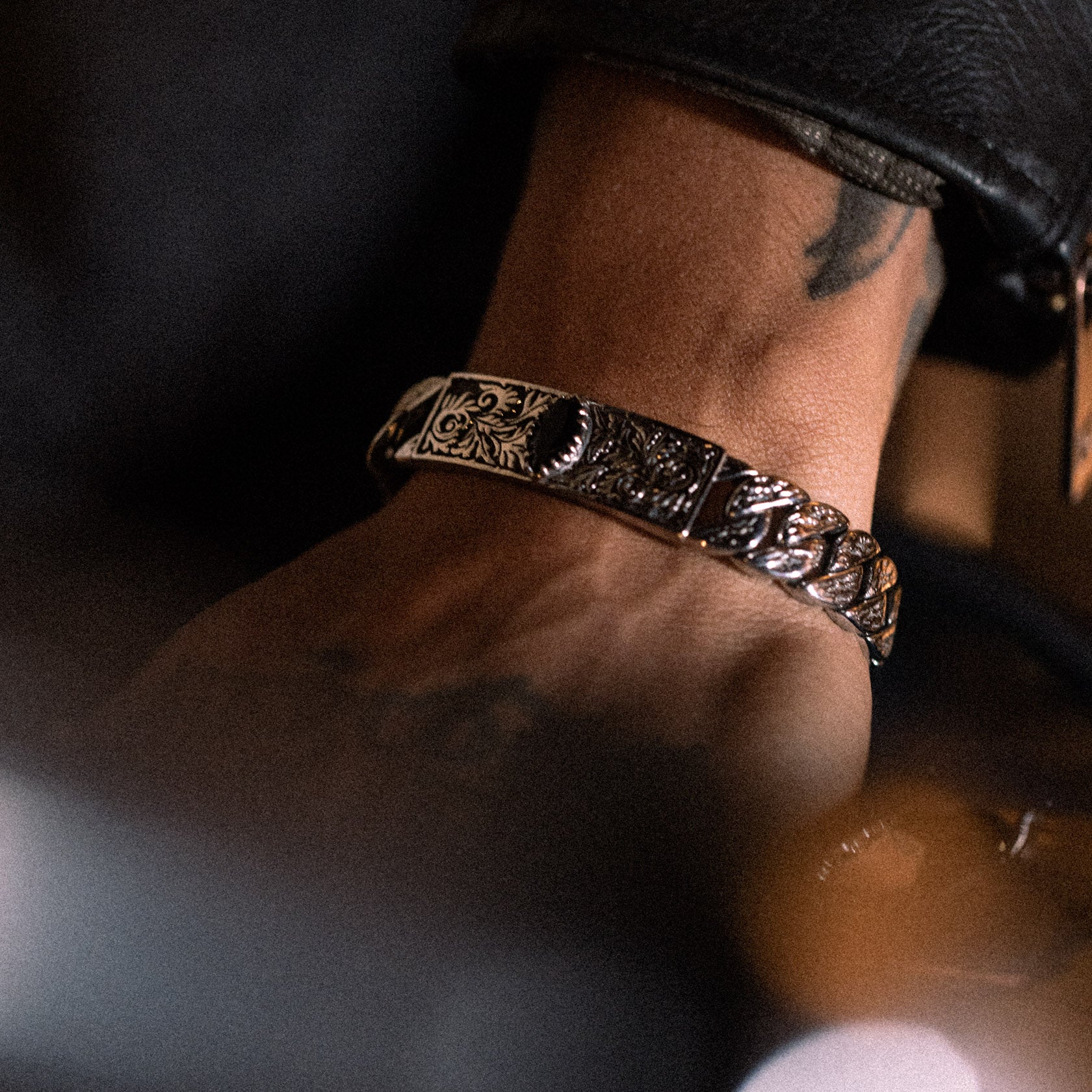 stainless steel black onyx stone chunky cuban link bracelet for men