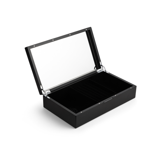 Black Wood Jewelry Box with Mirror Lid and Felt Lining