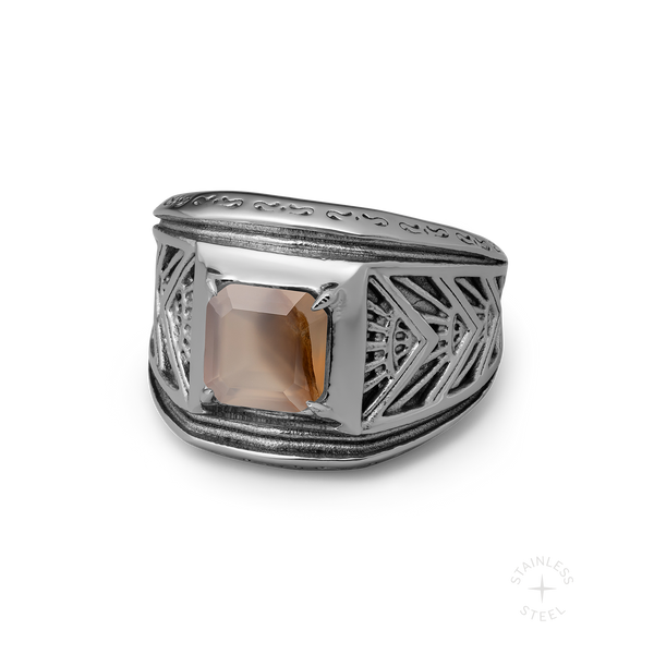 Revel: Art Deco Stainless Steel Men's Ring with Montana Agate