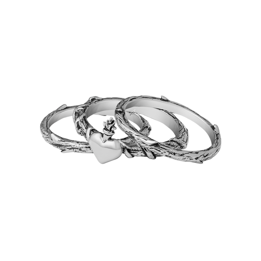 Rosebush Handcrafted Sterling Silver. Set of three rings. 