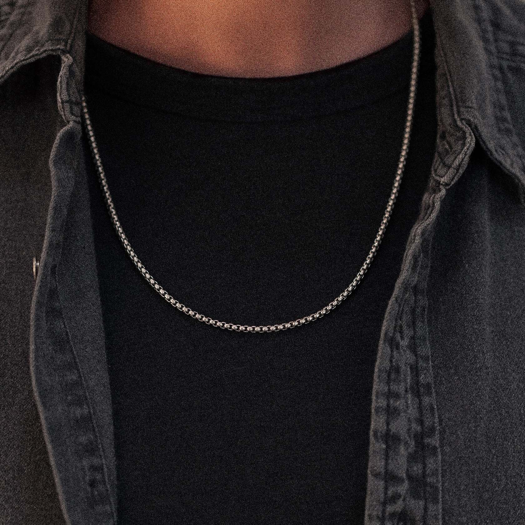 stainless steel rounded box chain necklace for men