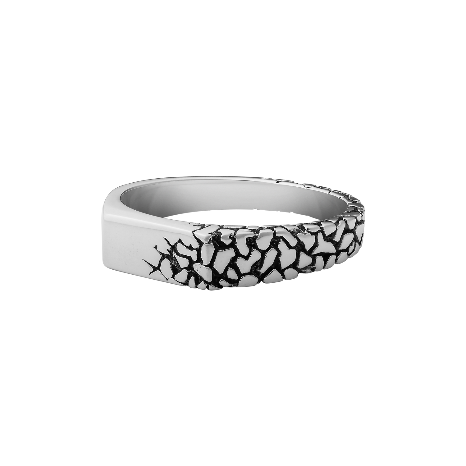 Scorched Earth Sterling Silver cracked texture band ring for men