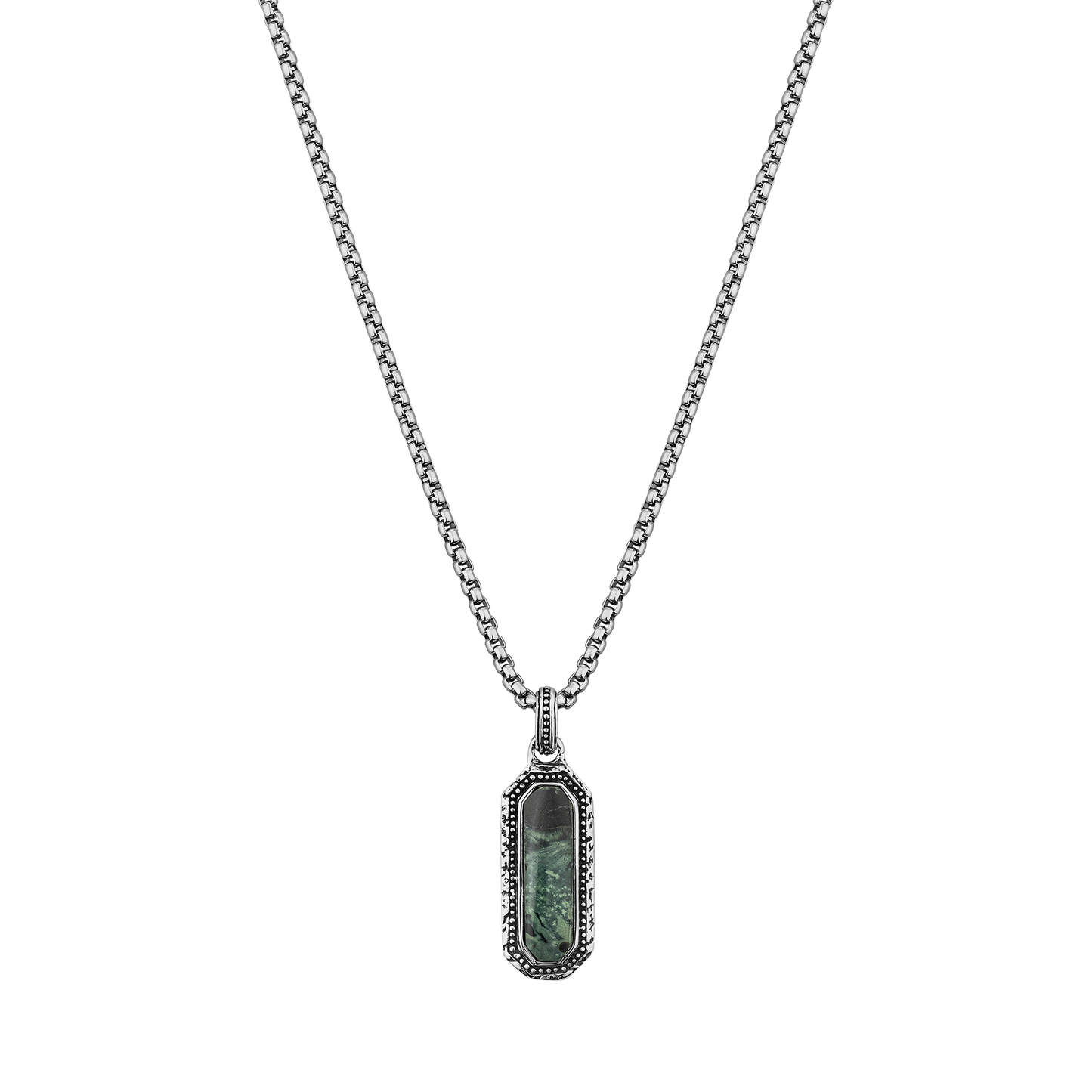 kambaba jasper and sterling silver dogtag pendant necklace for men
