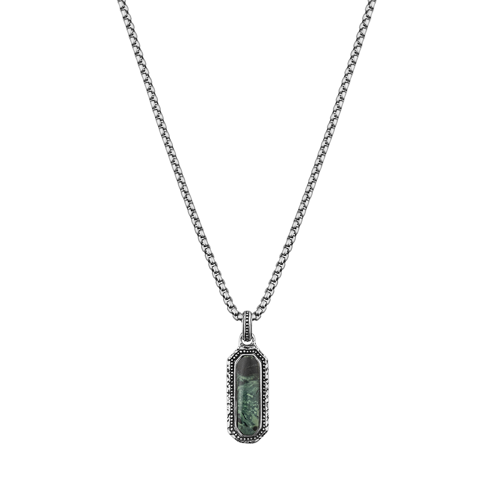 kambaba jasper and sterling silver dogtag pendant necklace for men