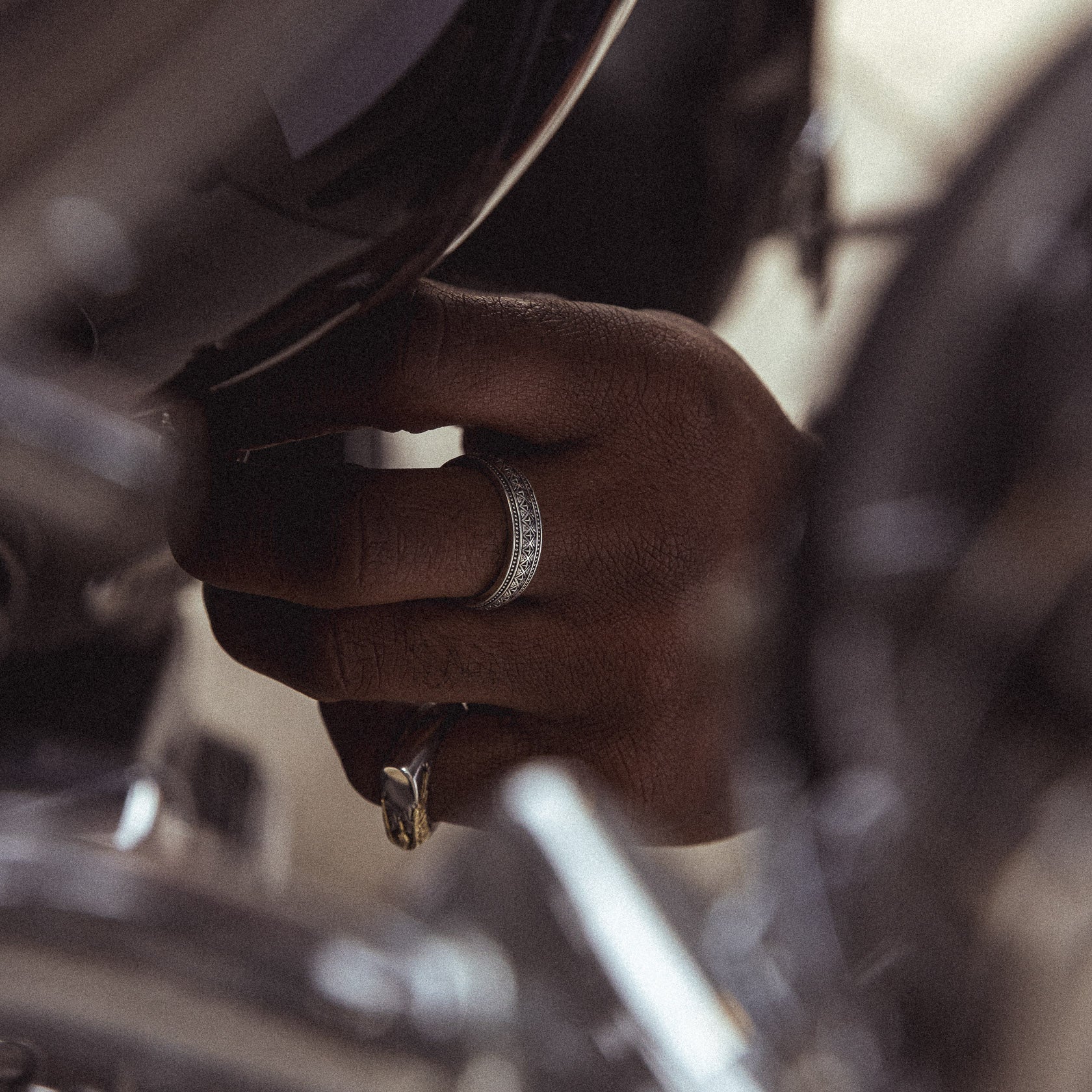 Sequence engraved stainless steel band ring for men