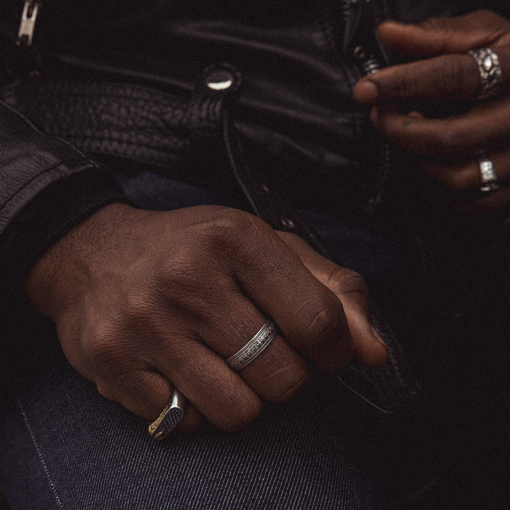 Sequence engraved stainless steel band ring for men