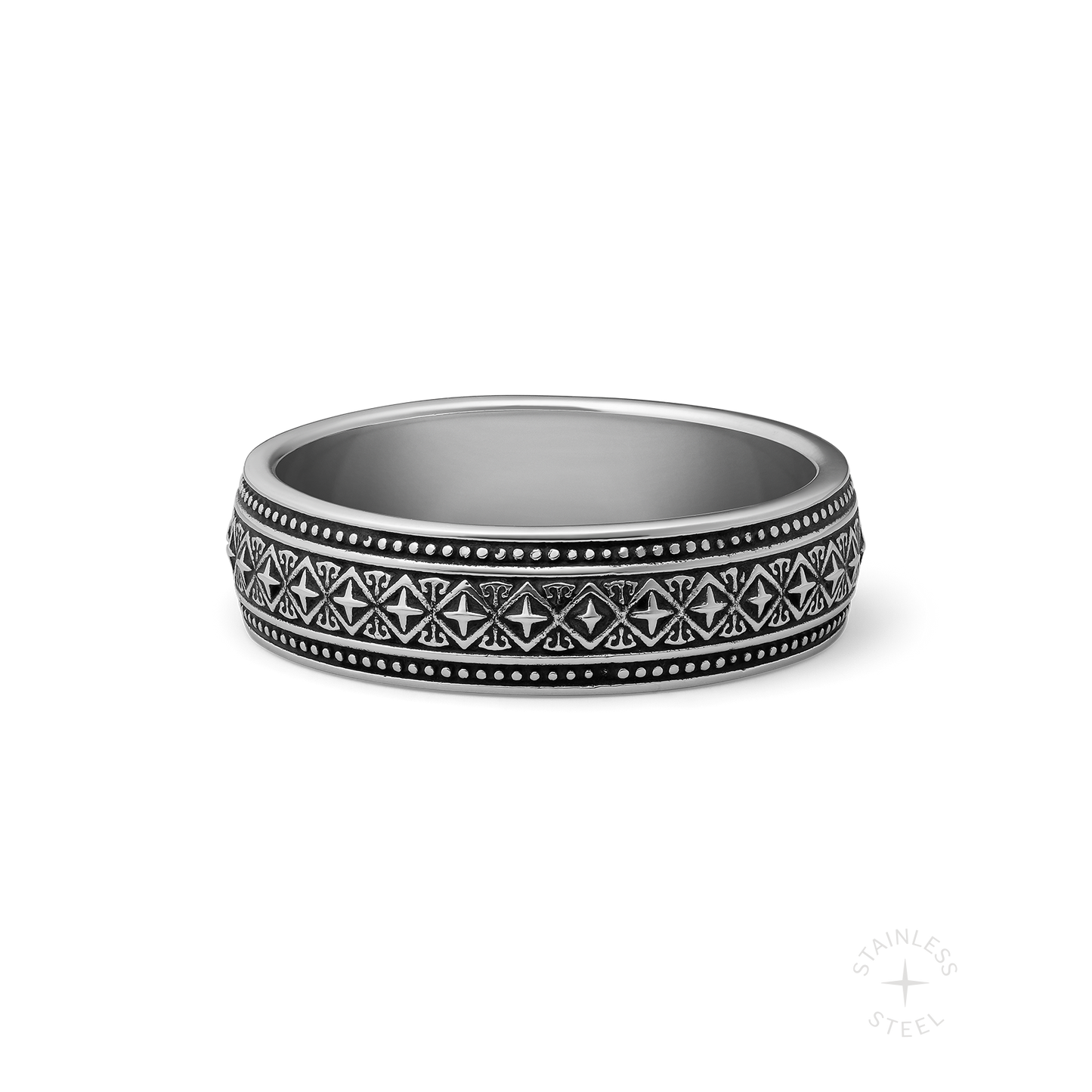 Sequence engraved stainless steel band ring for men