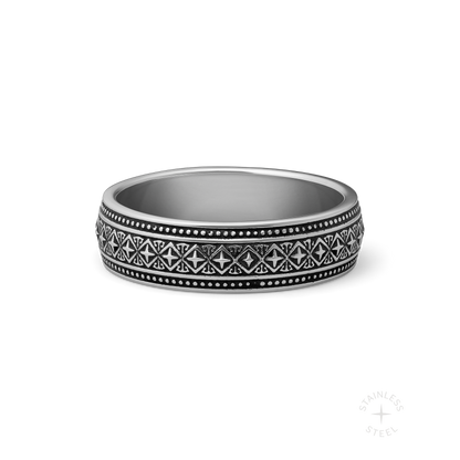 Sequence engraved stainless steel band ring for men