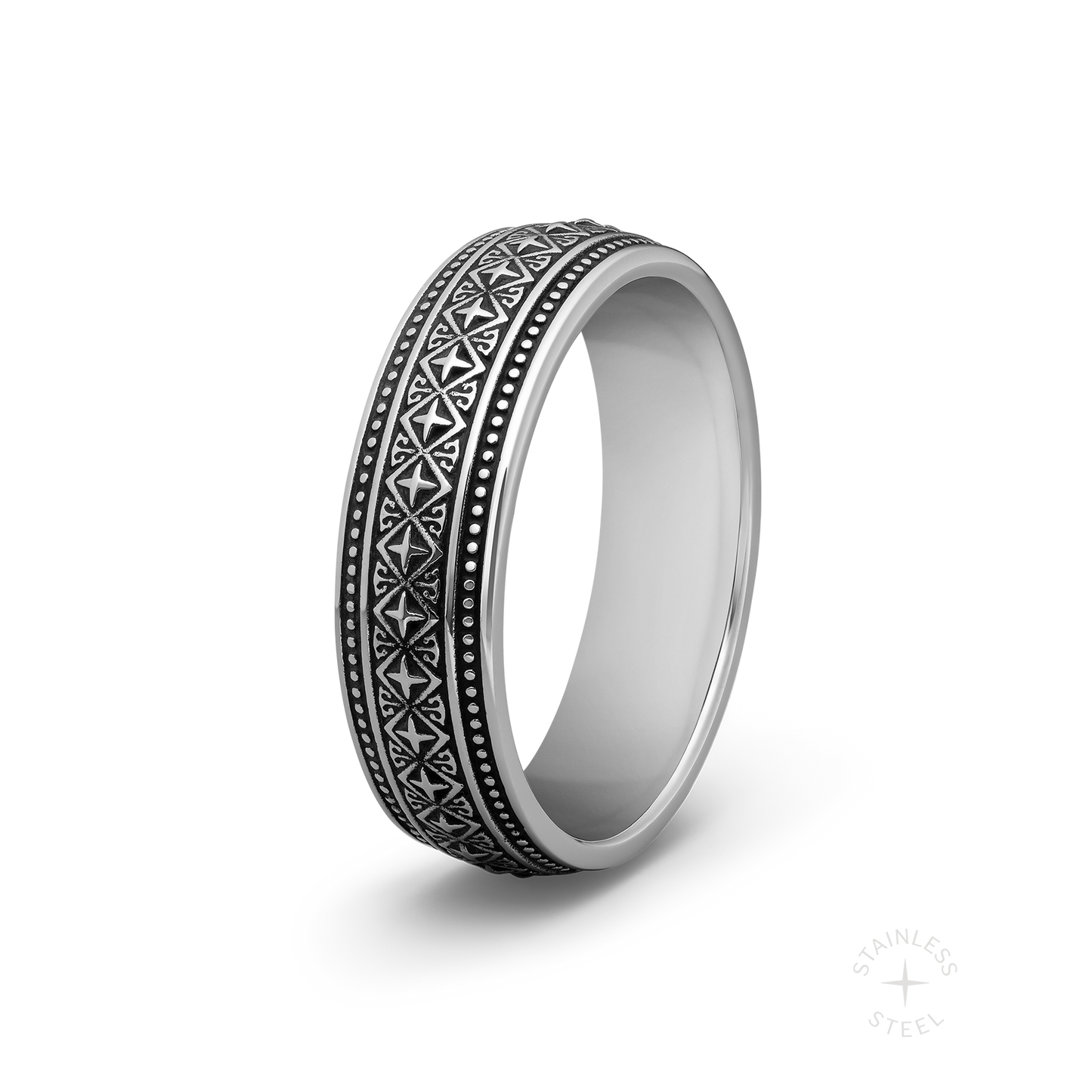 Sequence engraved stainless steel band ring for men