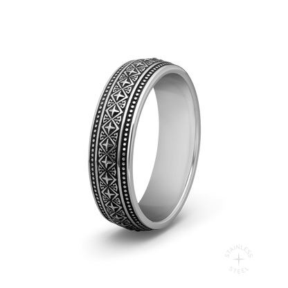 Sequence engraved stainless steel band ring for men