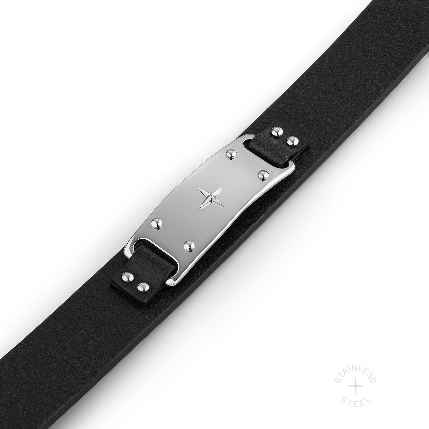 stainless steel and premium Italian vegetable-tanned leather black snap cuff bracelet for men