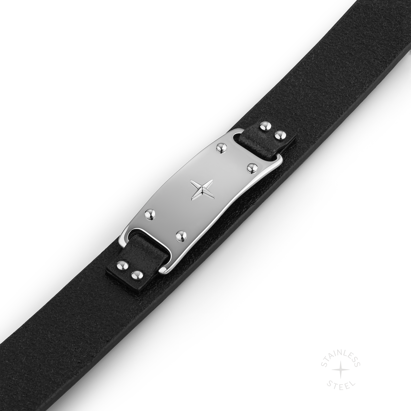 stainless steel and premium Italian vegetable-tanned leather black snap cuff bracelet for men