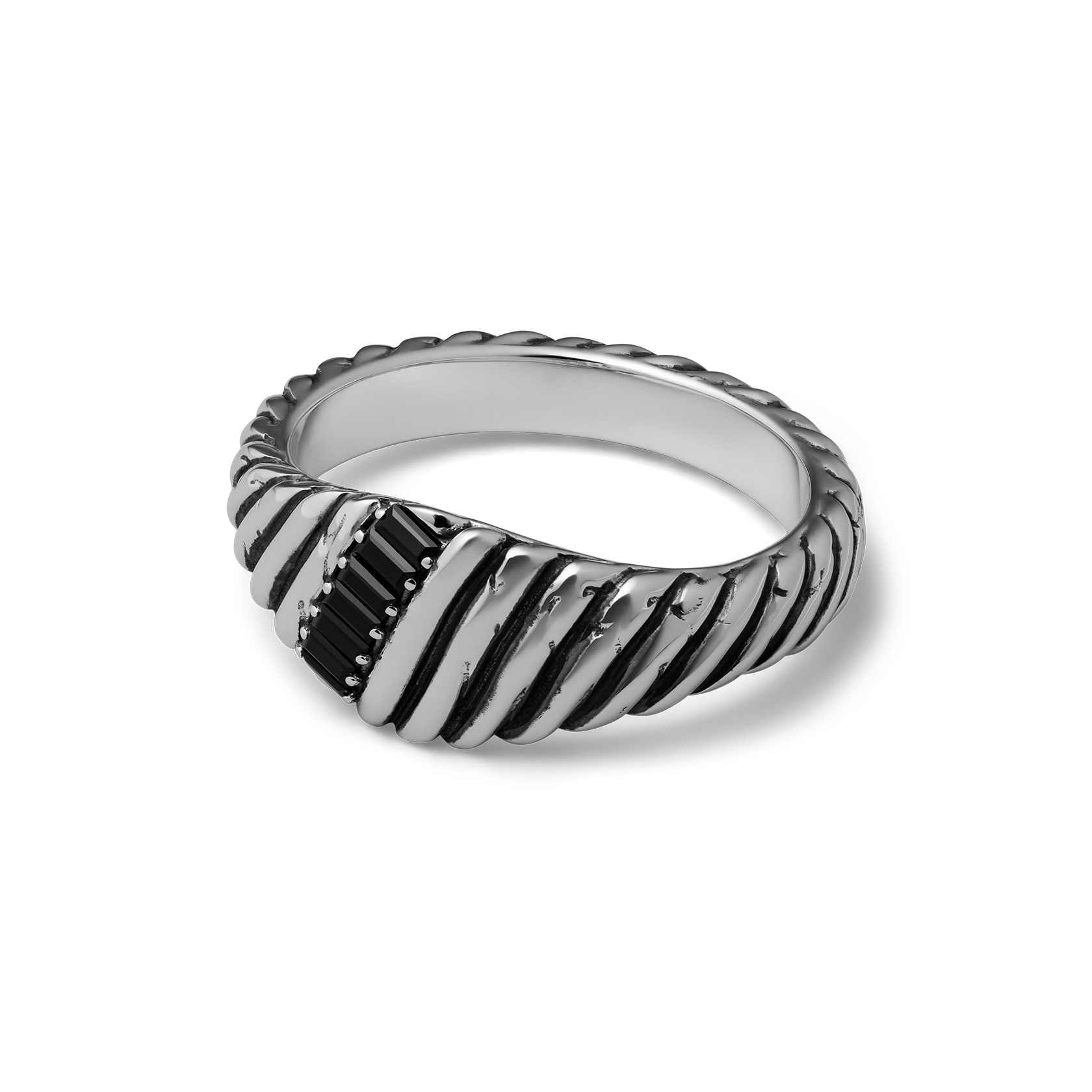 Men's Sterling Silver Black Spinel Ring - Thanatos Drive