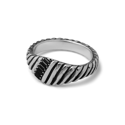 Men's Sterling Silver Black Spinel Ring - Thanatos Drive